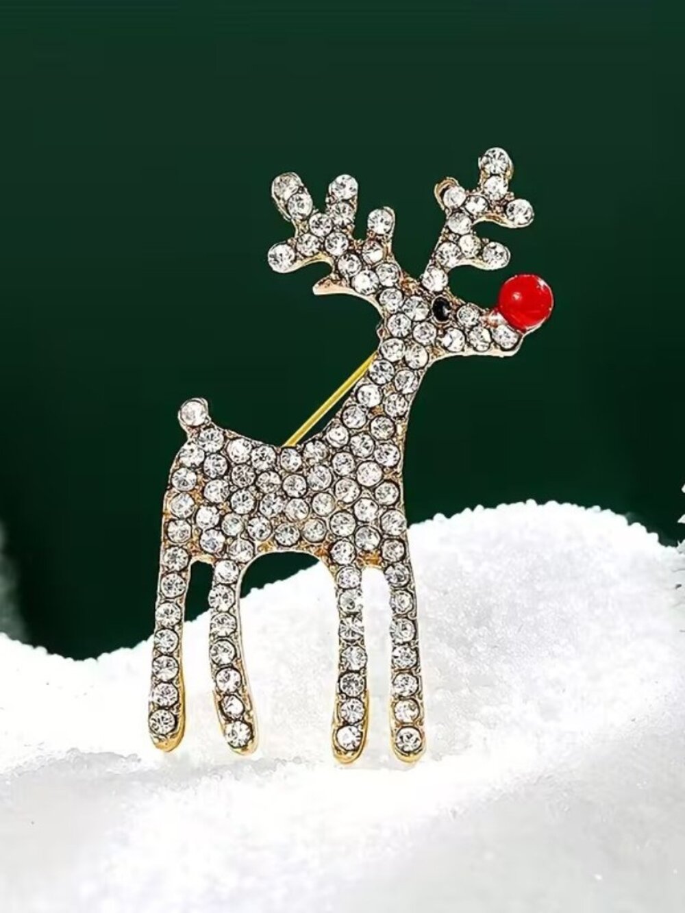 Exquisite Seasonal Yule Time Holiday Rudolph Red Nosed Reindeer Christmas Brooch